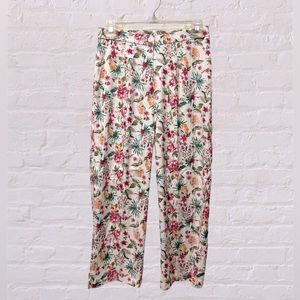 Indulgence linen blend white multicolor floral ankle pants straight leg size 8